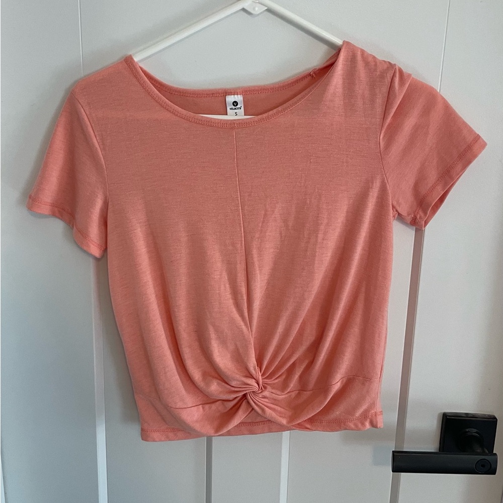 Velocity Pink Crop Tie Front T-Shirt